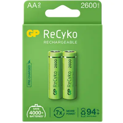 باتری قلمی قابل شارژ جی پی مدل Rechargeable Recyko 2600 بسته دو عددی