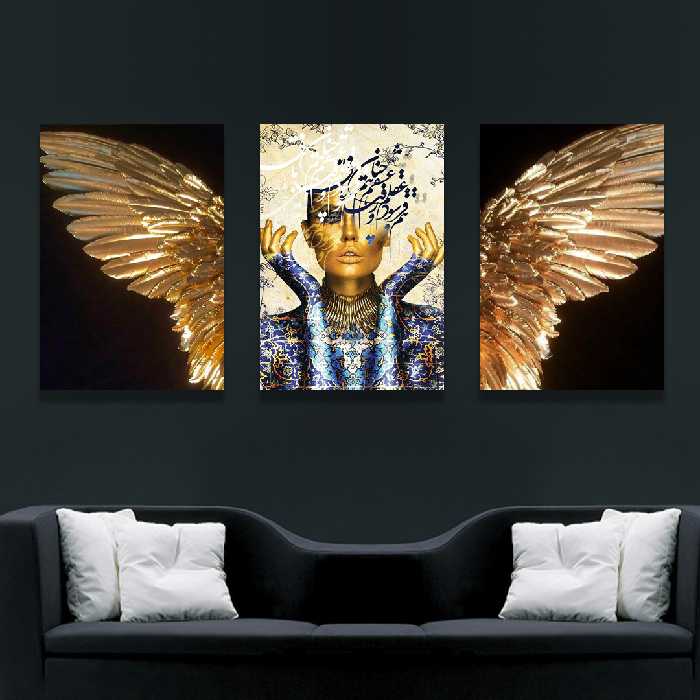 تابلو بوم مدل دختر سنتی و بال کد VND-31 مجموعه 3 عددی