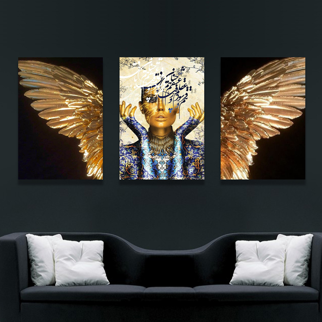 تابلو بوم مدل دختر سنتی و بال کد VND-31 مجموعه 3 عددی