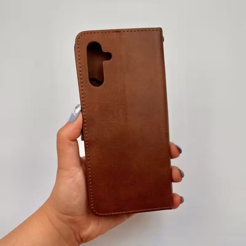 کیف گوشی Galaxy A04S سامسونگ چرمی مدل جاکارتی مگنت دار لوکس قهوه ای کد 10782