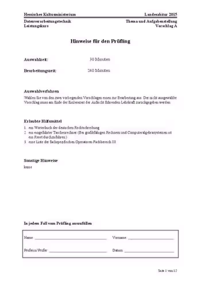 خرید و دانلود نسخه کامل کتاب Landesabitur 2015 Hessen - Datenverarbeitungstechnik - Leistungskurs - Vorschlag A - Thema und Aufgabenstellung