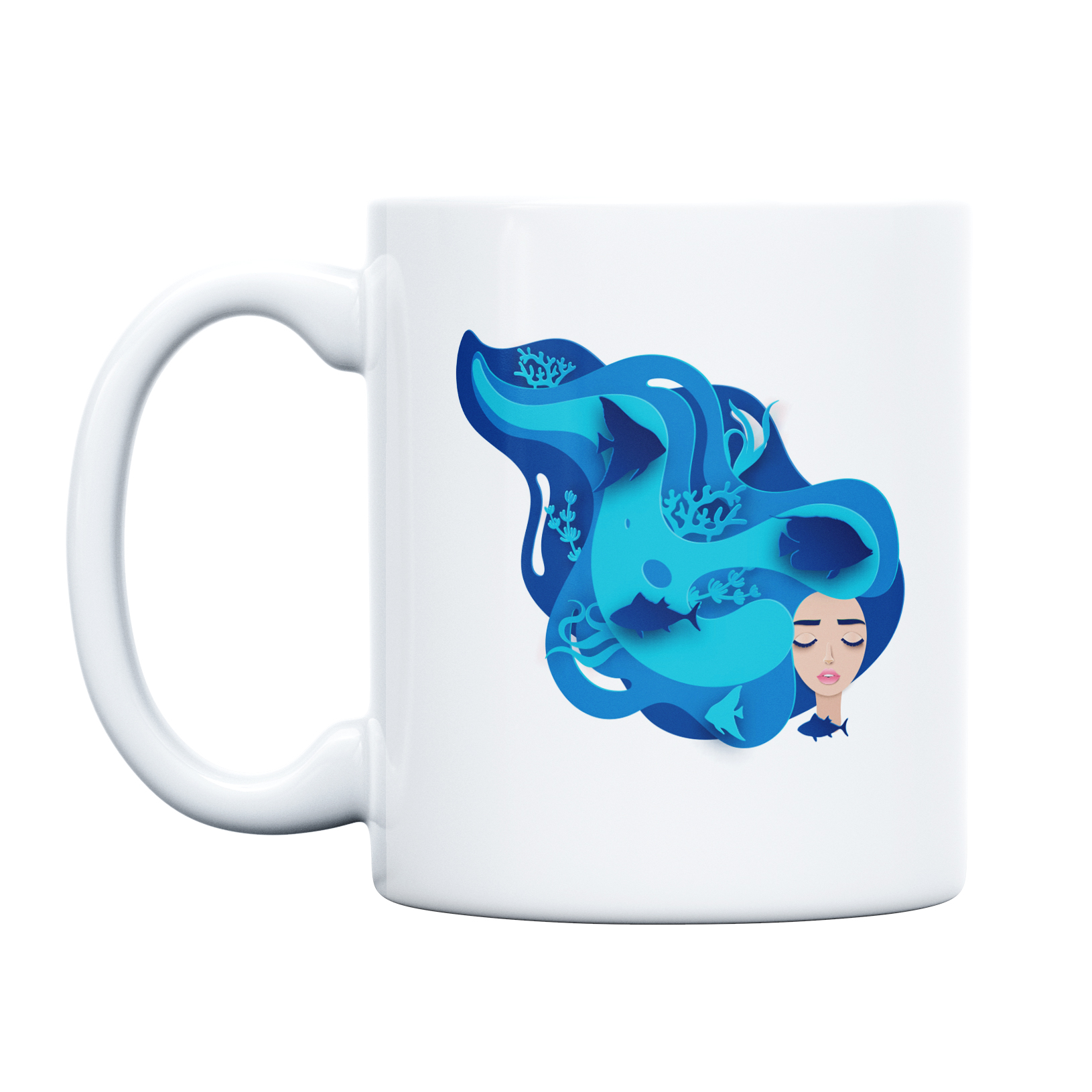 ماگ طرح آبی بیکران مدل پری دریایی و گردش ماهی کد 8