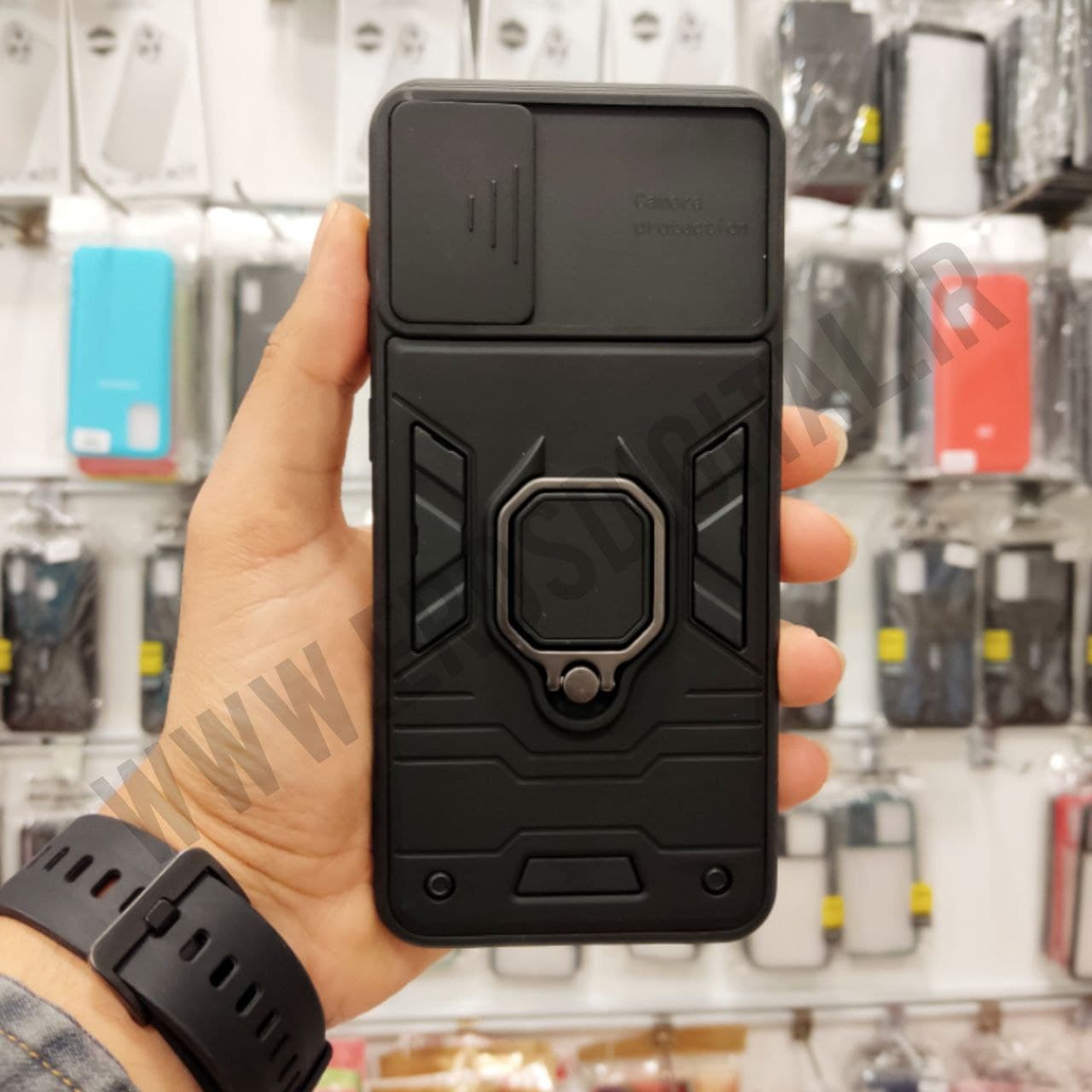 قاب ضد ضربه A03s محافظ لنز دار کشویی طرح بتمن - آبی کاربنی