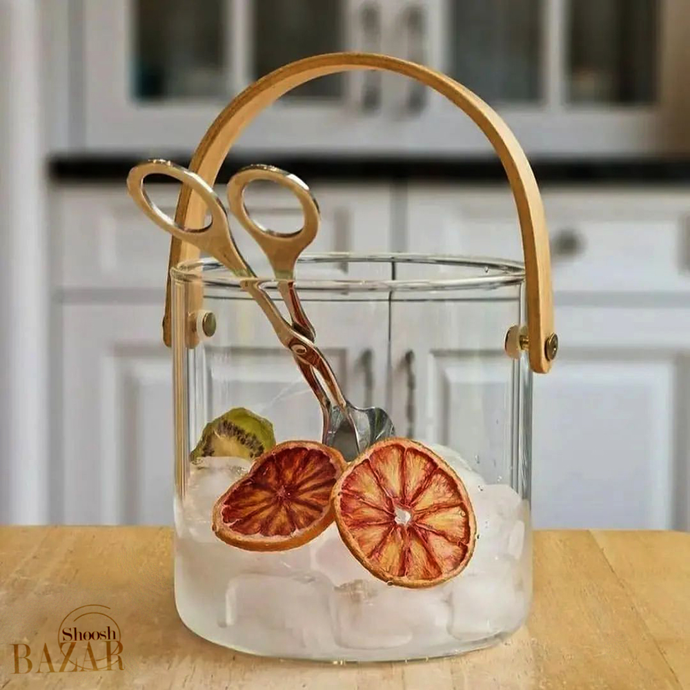 سطل یخ پیرکس دسته بامبو گرد ساده