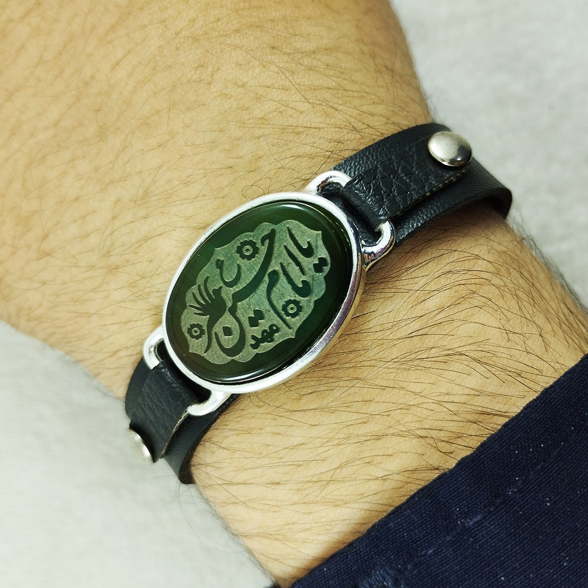 دستبند سلین کالا مدل عقیق یشم طرح یا امام حسین cod-12838041