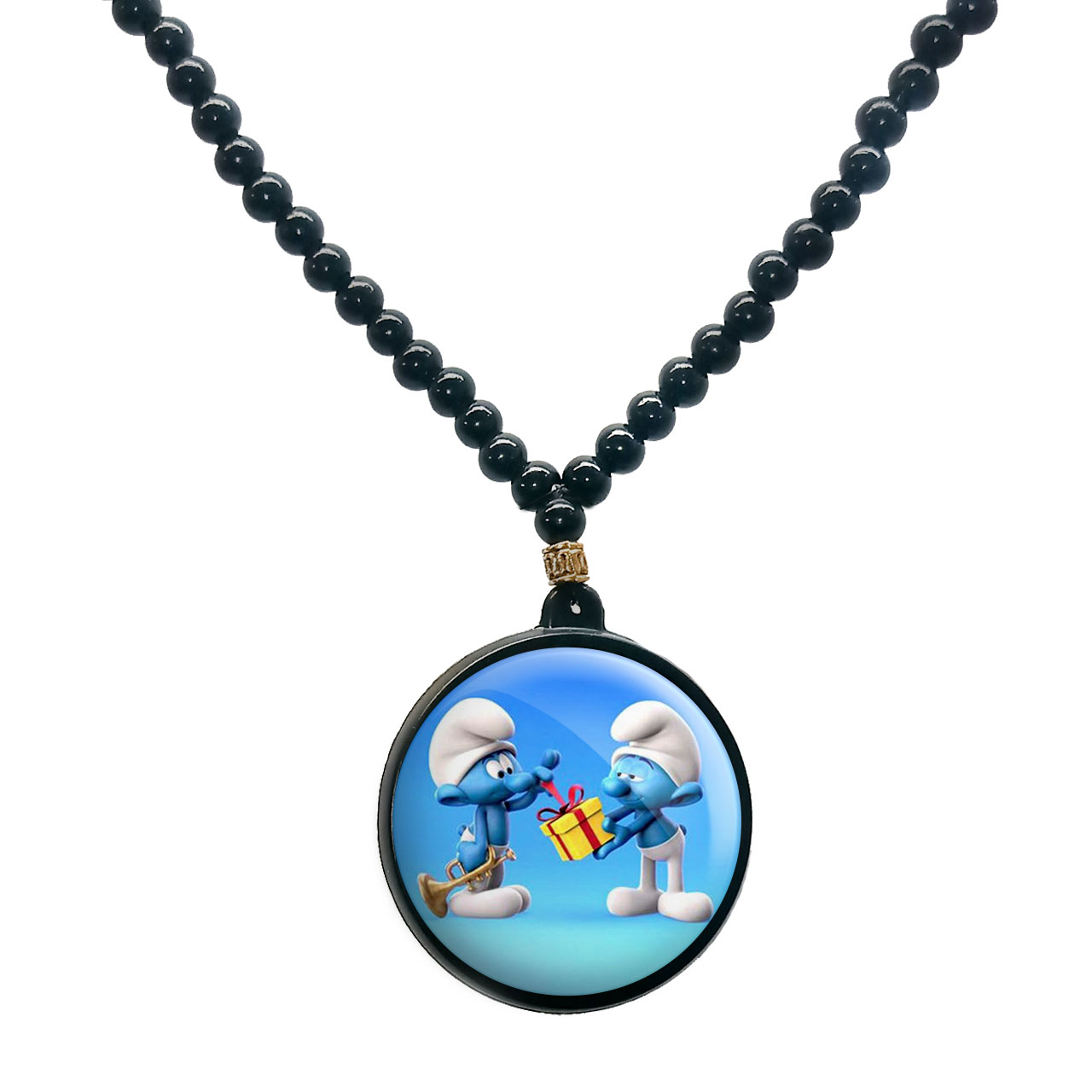 گردنبند پرمانه طرح اسمورف کد pmd.10554 مدل دو طرفه