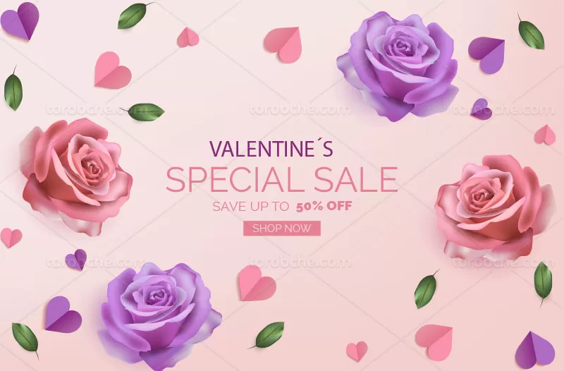 وکتور بنر فروش ولنتاین طرح گل | گرافیک با طعم تربچه