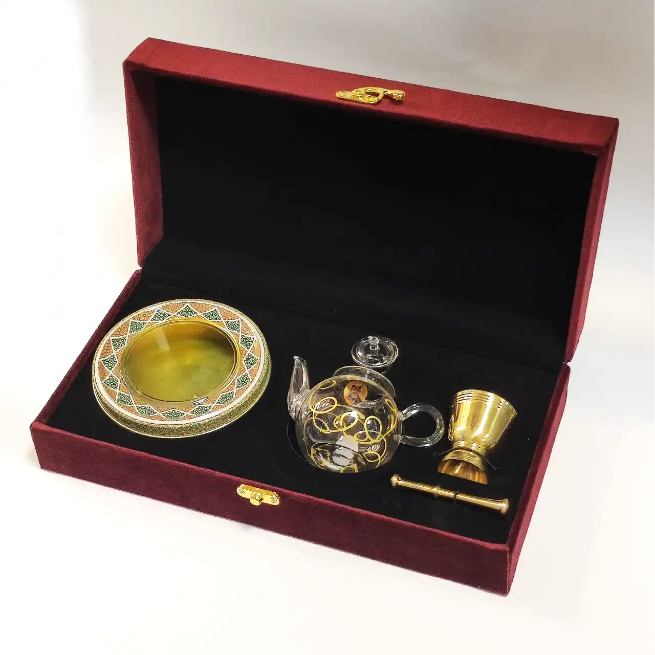 ظرف زعفران هدیه 10 گرم زعفران به همراه قوری و هاون 2114