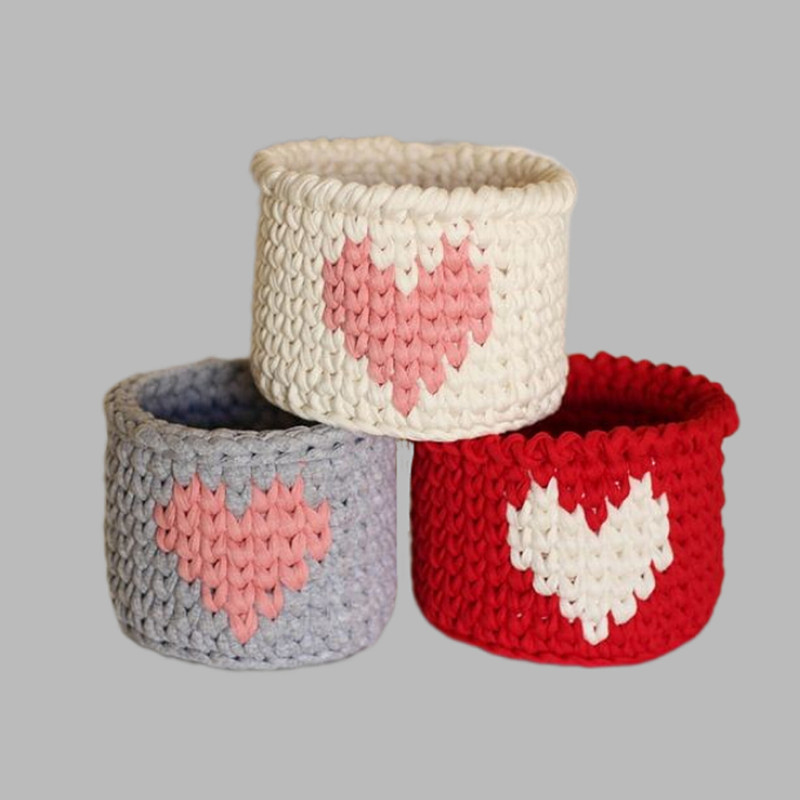 ست سبد قلاب بافی تریکو طرح قلب کد 1 مجموعه 3 عددی