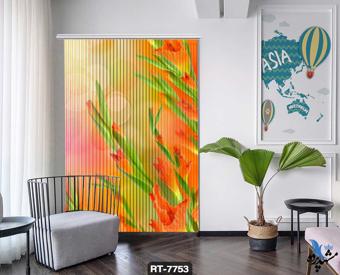 پرده شرشره تصویری طرح گل طبیعی RT7753