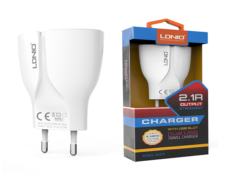 شارژر دیواری الدینیو LDNIO A2271 به همراه کابل لایتنینگ