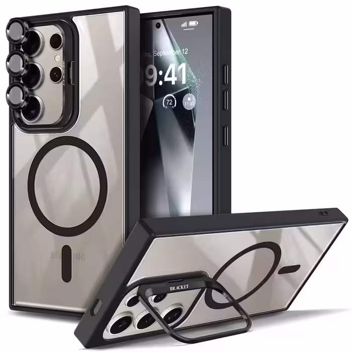 قاب اورجینال Samsung Galaxy S23 Ultra مگ سیف دار مدل Metal Stand   محافظ لنز رینگی ست