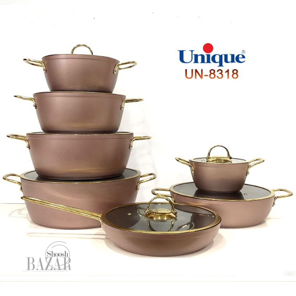 سرویس 14 پارچه بدنه رزگلد درب فلت طلایی یونیک کد 8318