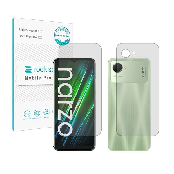 گلس صفحه نمایش و پشت گوشی ریلمی Narzo 50i Prime مدل نانو هیدروژل شفاف برند راک اسپیس کد SS