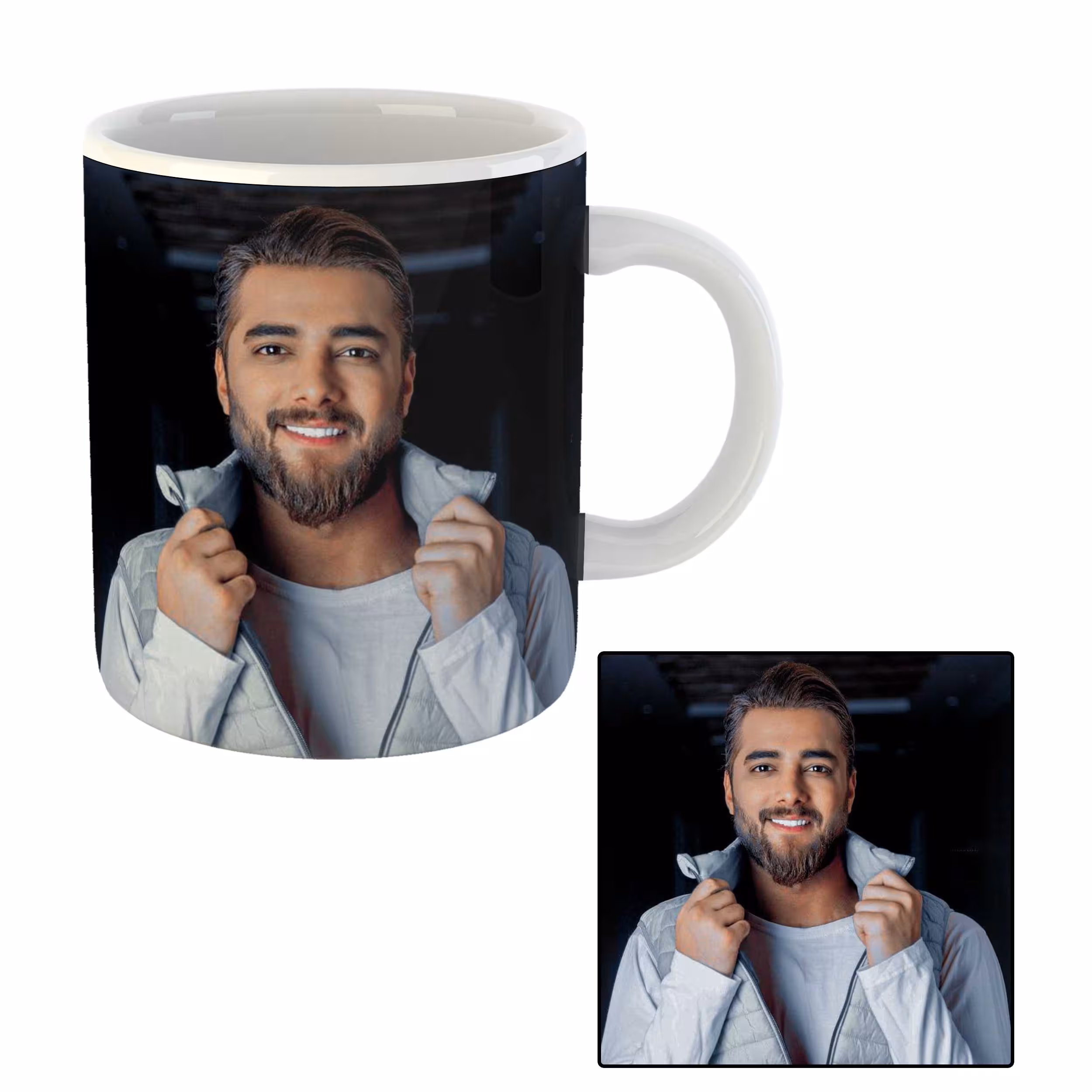 ماگ مدل گروه موسیقی ماکان بند امیر مقاره کد MU-400 به همراه زیر لیوانی 