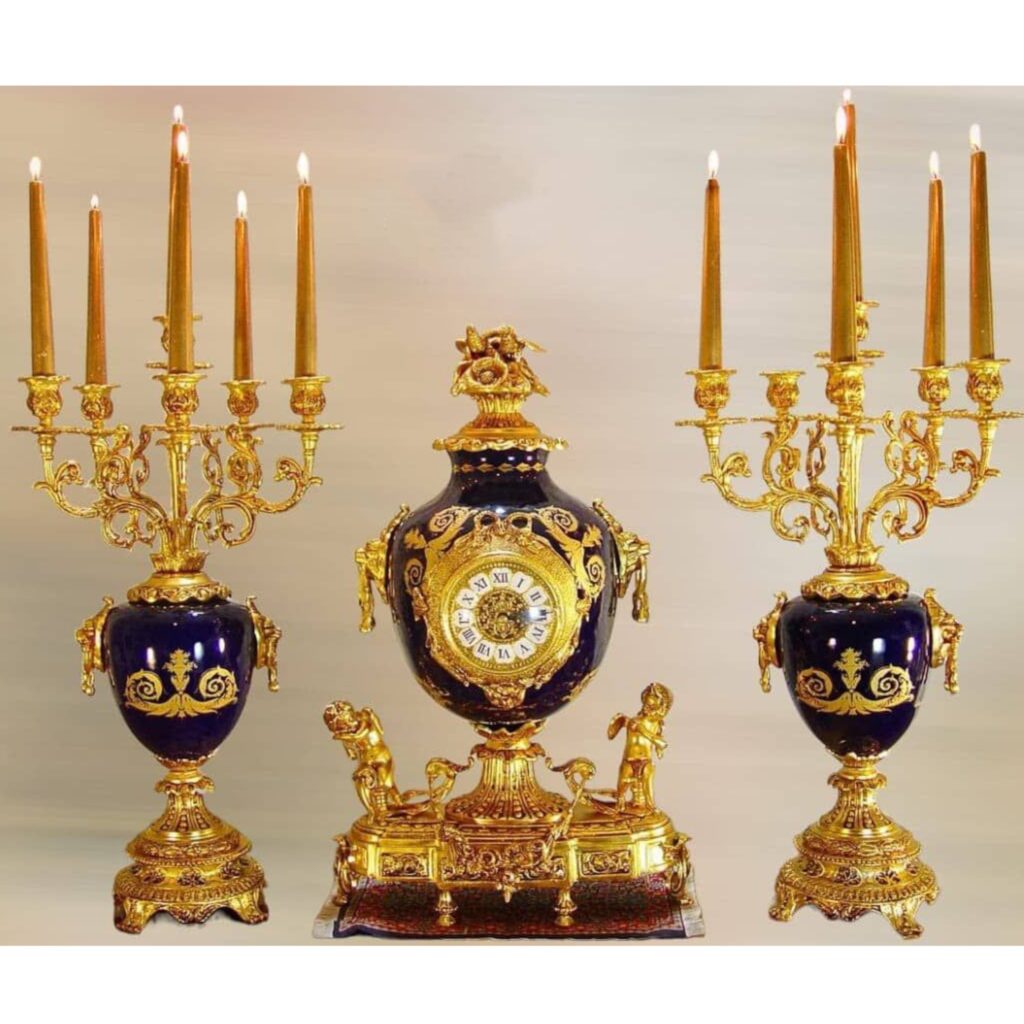 ساعت و شمعدان آبی و طلایی شیک - ترنم گالری