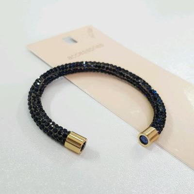 دستبند بنگل فنری فول نگین سرمه ای ، فری سایز ، کار زیبا و ترند