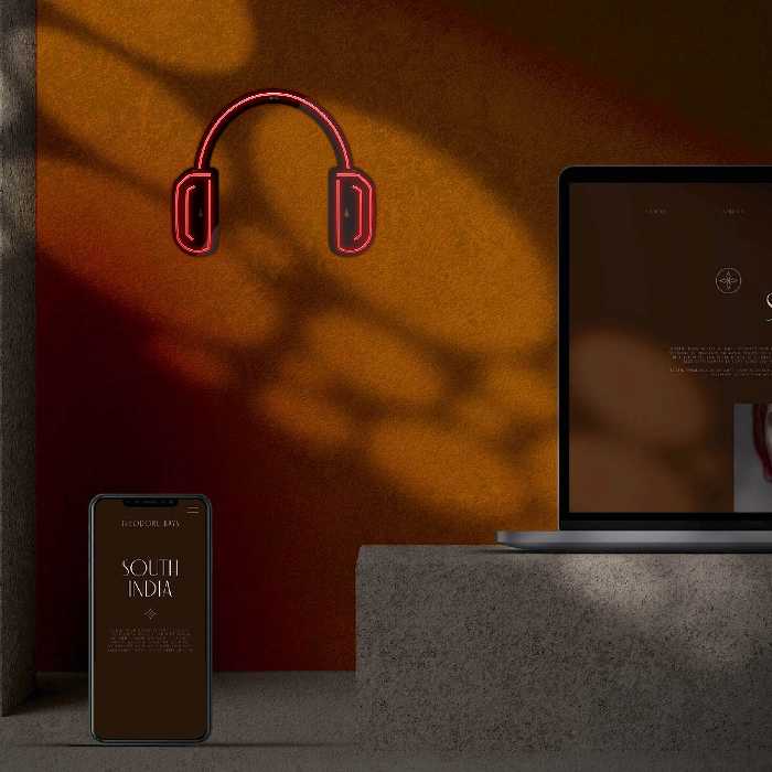 چراغ دیواری نئون دیزاین طرح Headphone-BL_RD