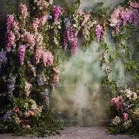 بک دراپ عکاسی گل بنفش با برگ | گرافیک با طعم تربچه