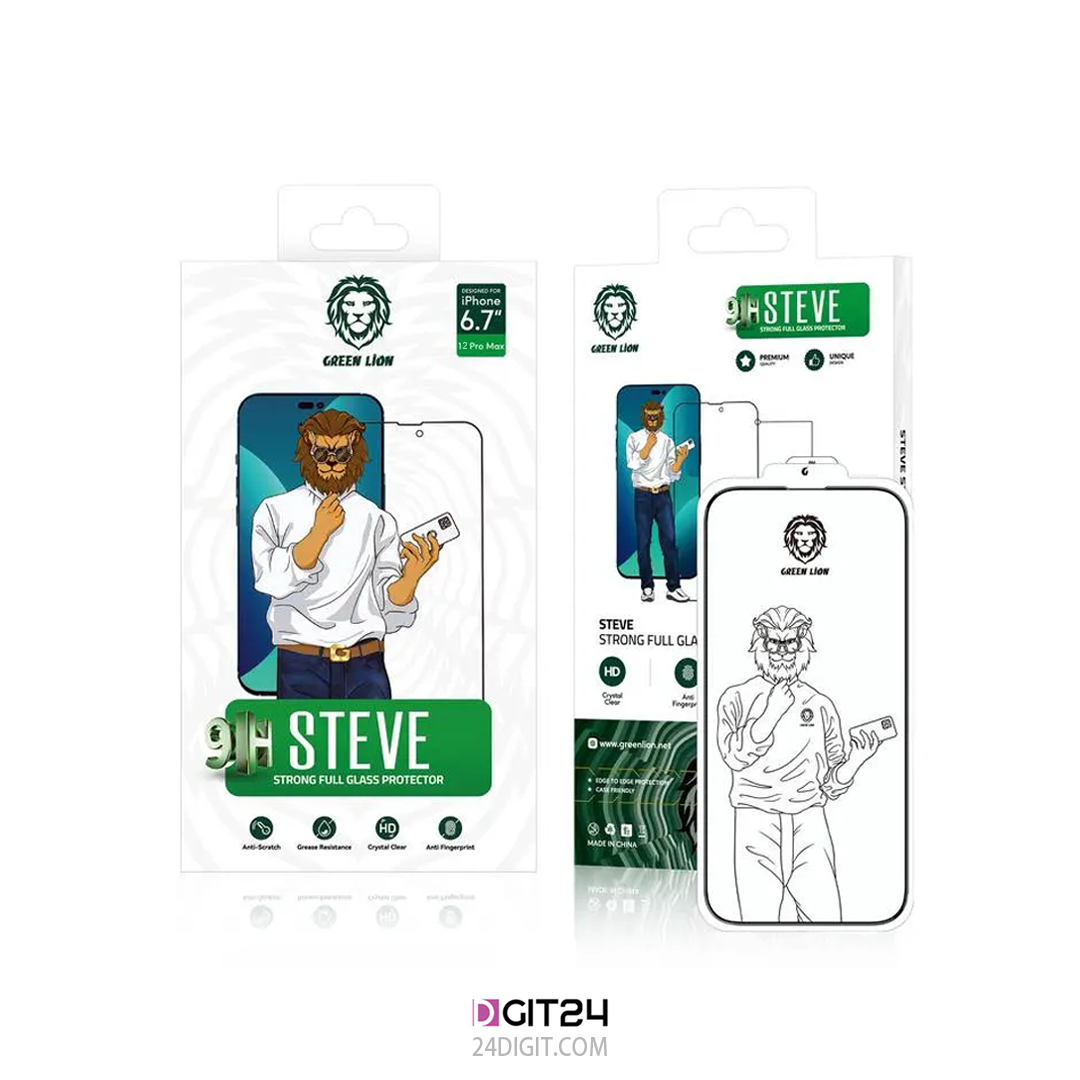 محافظ صفحه شیشه ای شفاف آیفون 12 پرو مکس گرین مدل Steve