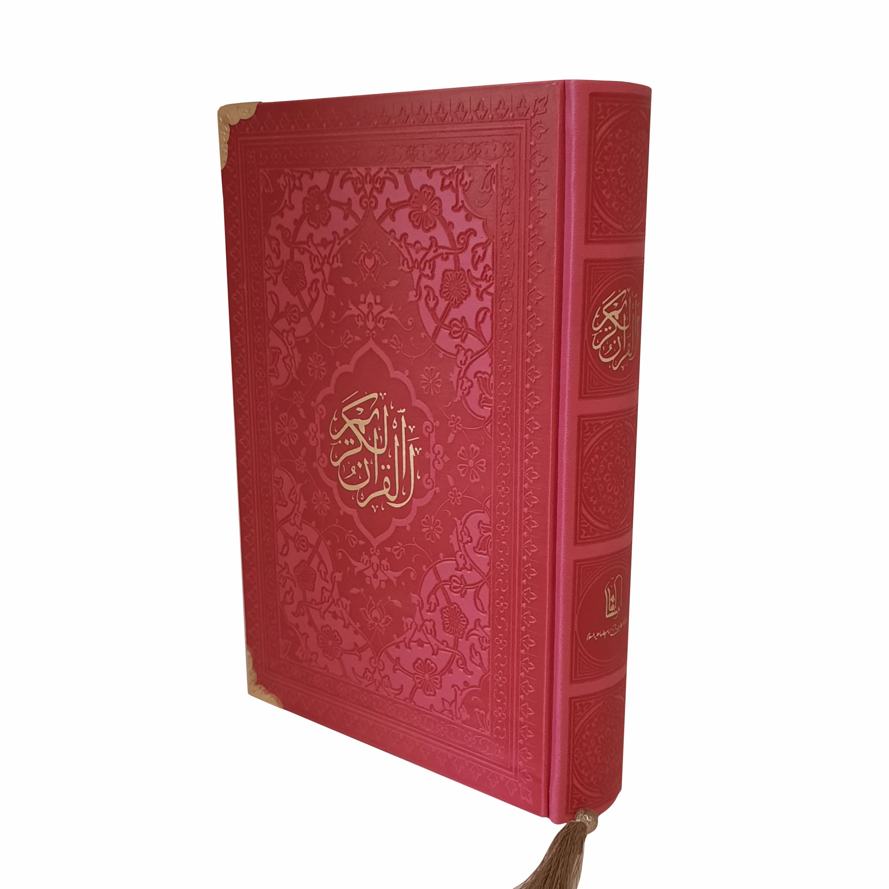 120608-قرآن رقعی تحریر(سرخابی)داخل رنگی گوشه فلزی روبان منگوله دارترجمه انصاریان