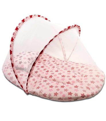 پشه بند دخترانه نوزاد طرح ستاره صورتی