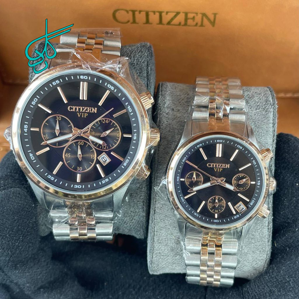 خرید ست ساعت زنانه و مردانه سیتیزن VIP سه موتوره فعال موتور ژاپن رنگ ثابت کیفیت عالی کد 2115780 - ردگل