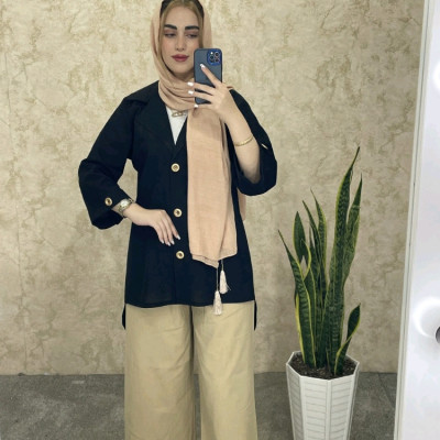 مانتو شلوار زنانه لنین درجه یک مدل ست مانتو کتی وشلوارفروزان