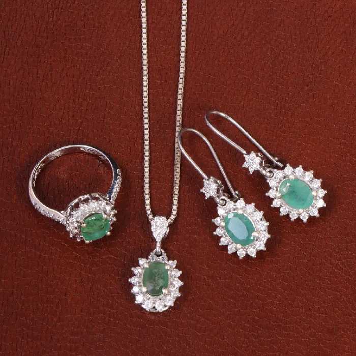 نیم ست زمرد زنانه کد 28891 - جواهری مشاهیر