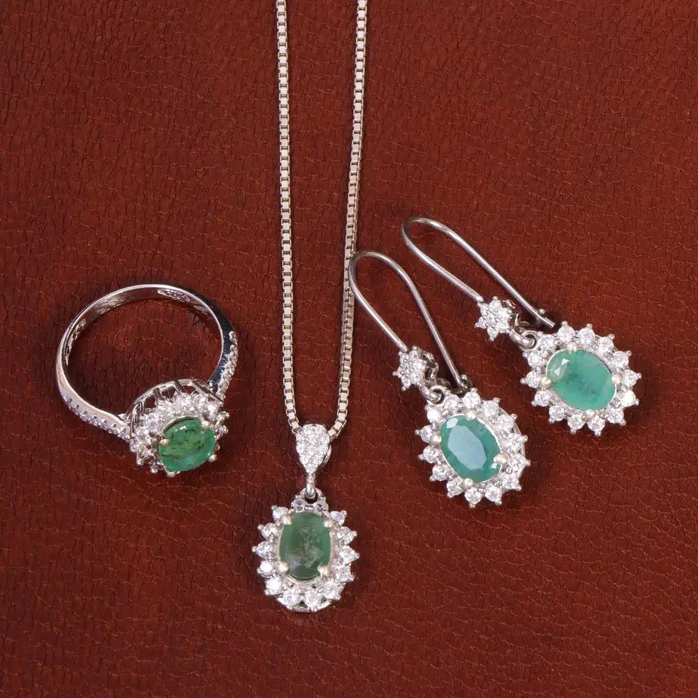 نیم ست زمرد زنانه کد 28891 - جواهری مشاهیر