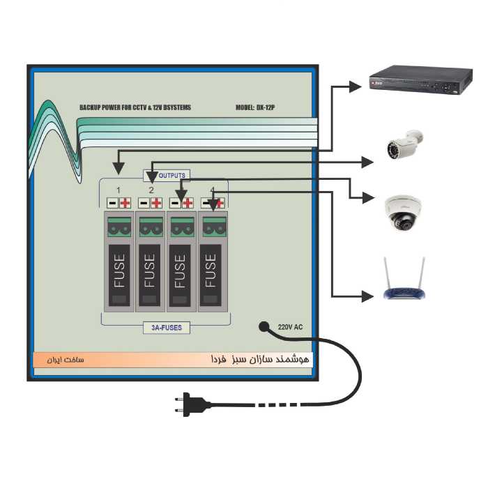 یو پی اس دوربین مدار بسته دایاق مدل DX12PB ظرفیت 144 آمپرساعت