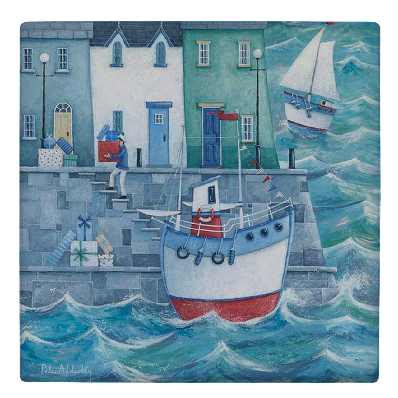  کاشی کارنیلا طرح نقاشی دریا و کشتی کد wk241