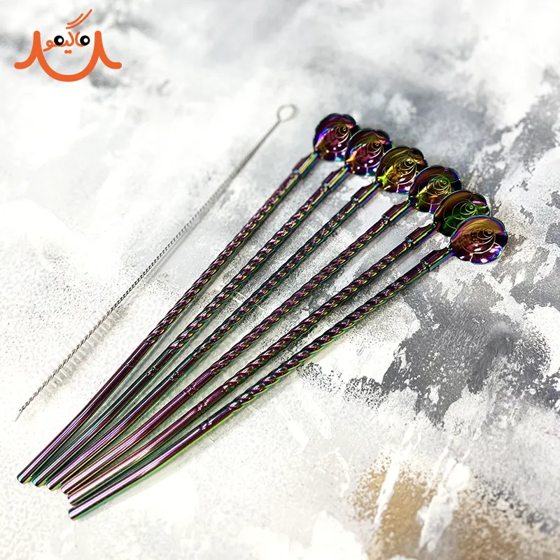 قاشق شربت نی دار استیل فالکون هفت رنگ