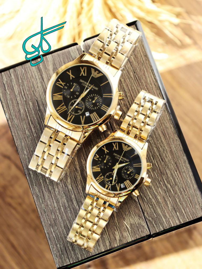 خرید ست ساعت مردانه و زنانه امپریو آرمانی طرح کرنو قفل پروانه ای رنگ ثابت ضد آب کد 2115247 - ردگل