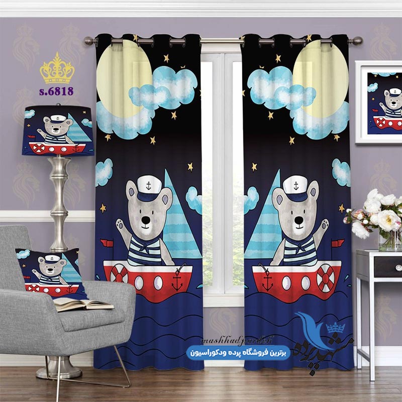 پرده پانچ کودکانه طرح خرس ملوان کد s-6818