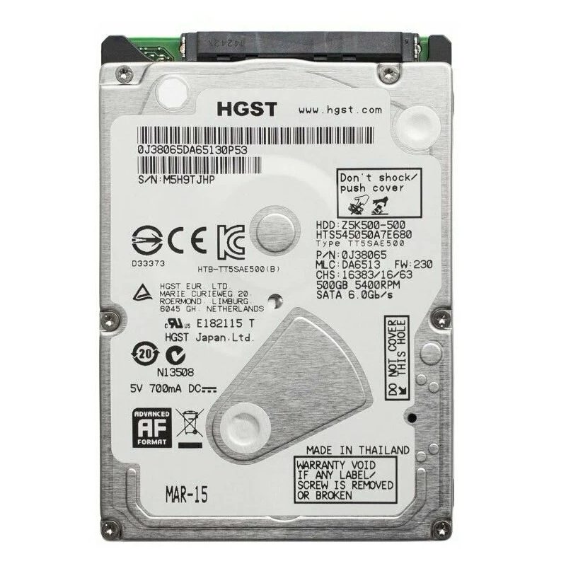 هارد دیسک لپ تاپ اچ جی اس تی مدل TT5SAE500 ظرفیت 500 گیگابایت