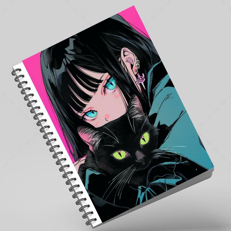 دفتر سیمی طرح cat and girl
