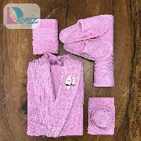 حوله ست یک نفره 6 تیکه طرح آرام رنگ یاسی