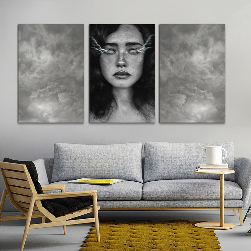 تابلو شاسی دنیای قابطرح آسمان سیاه و چهره مدل SH-1054 مجموعه 3 عددی | دنیای قاب