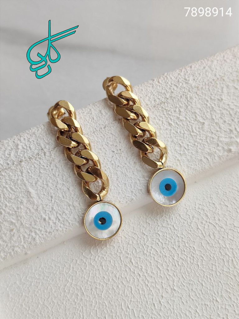 خرید گوشواره استیل آویزی طرح چشم نظر رنگ ثابت با کیفیت کد 1615922 - ردگل
