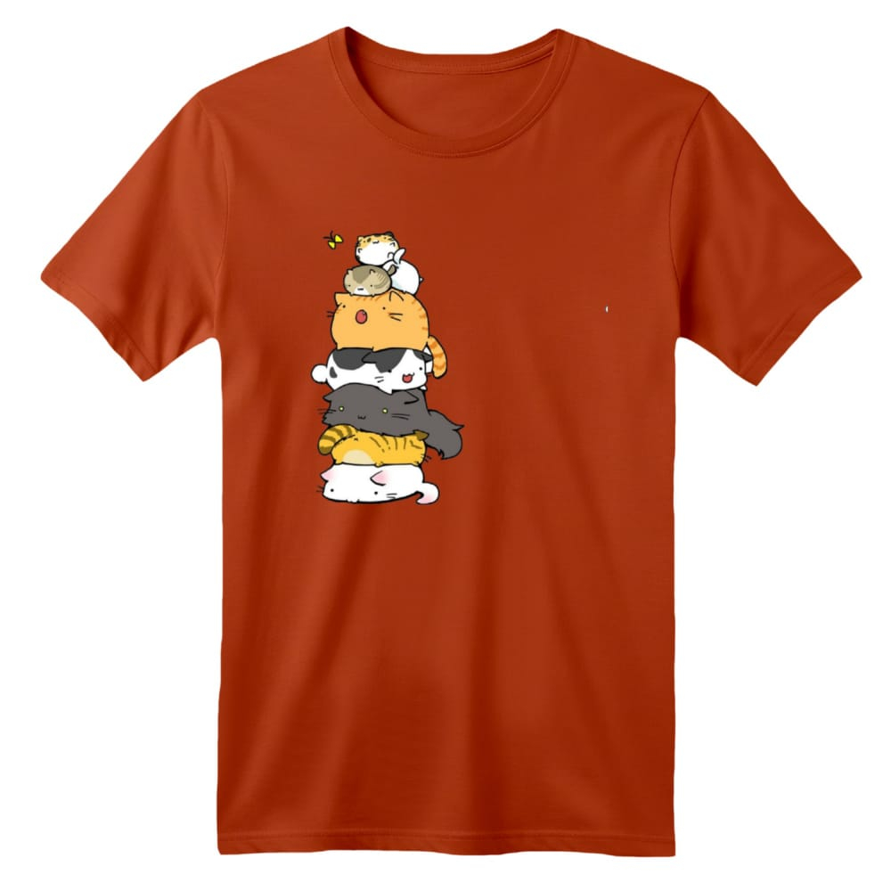 تی شرت آستین کوتاه بچگانه مدل گربه کد 6 رنگ آجری