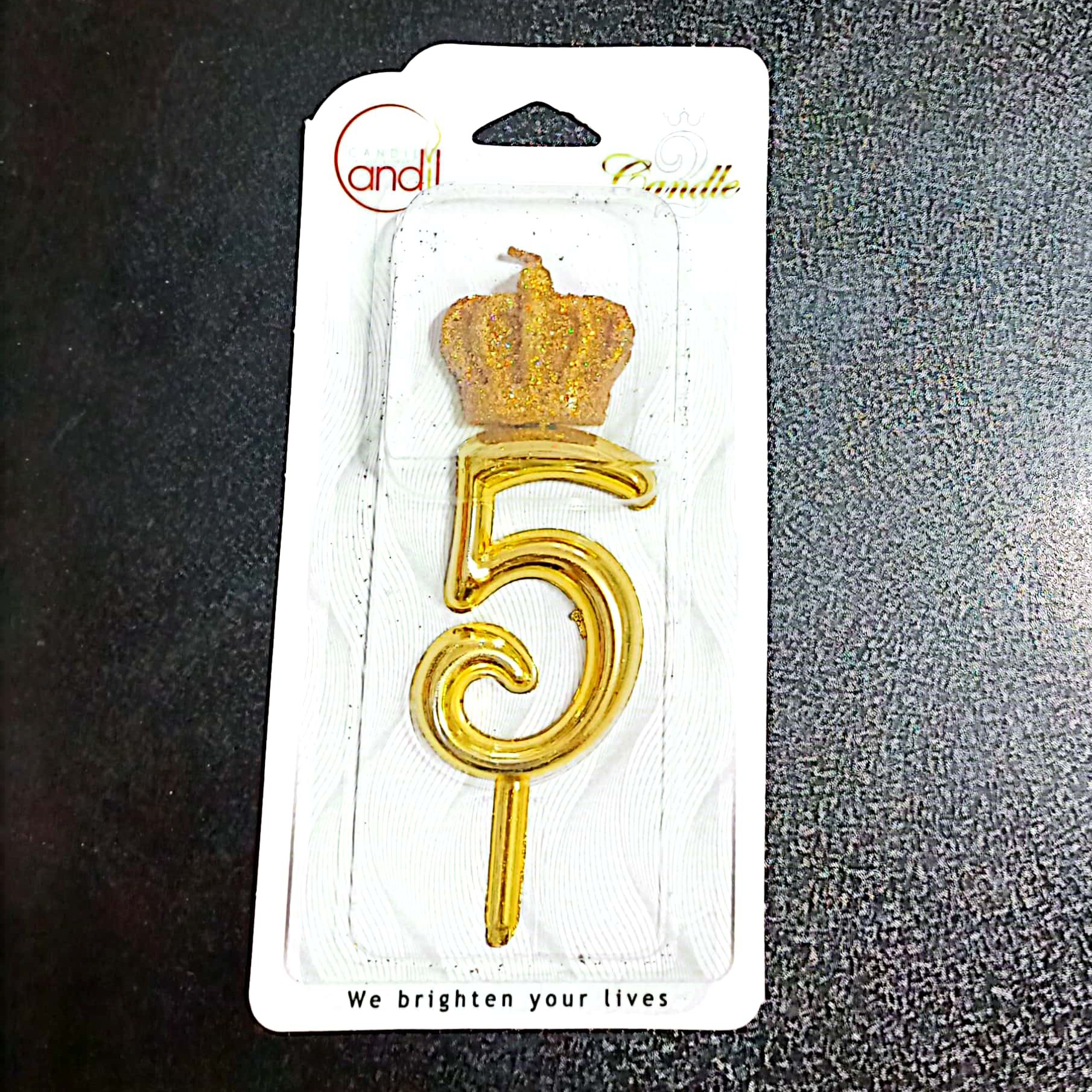 شمع عدد تاج دار رنگ طلایی عدد پنج