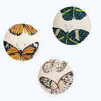 بشقاب دیوارکوب سفالی طرح پروانه مجموعه 3عددی