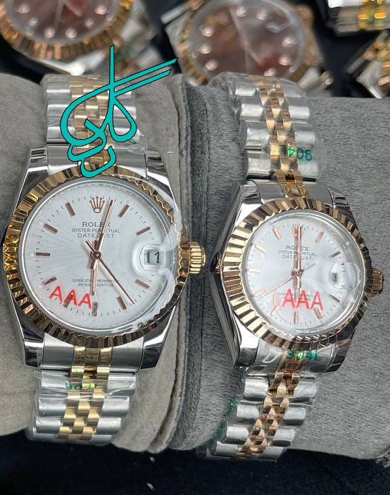 خرید ست ساعت زنانه و مردانه رولکس موتور ژاپن ایندکس خطی کیفیت عالی رنگ ثابت سایز کوچک کد 2116117 - ردگل