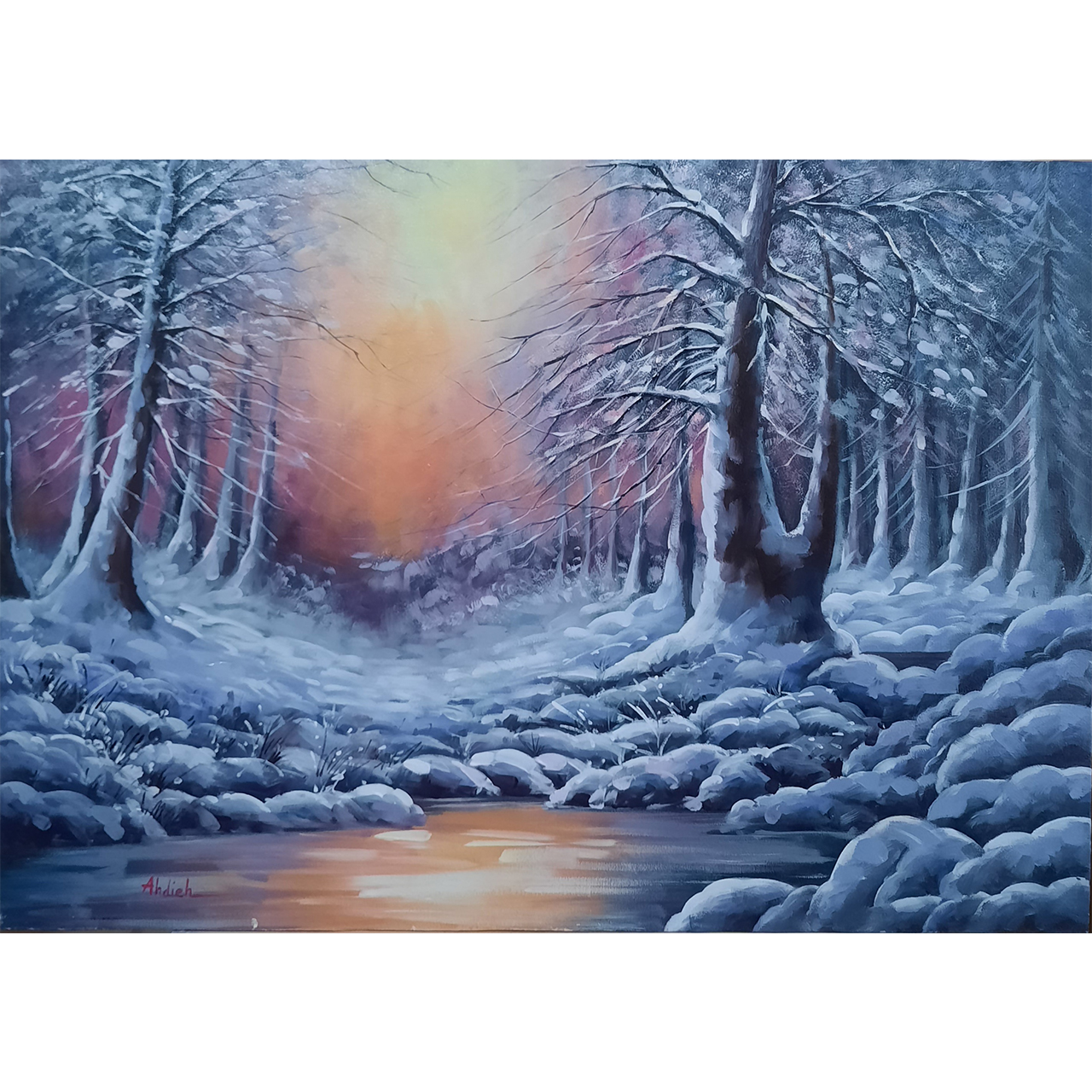 تابلو نقاشی رنگ روغن طرح زمستان کد 4