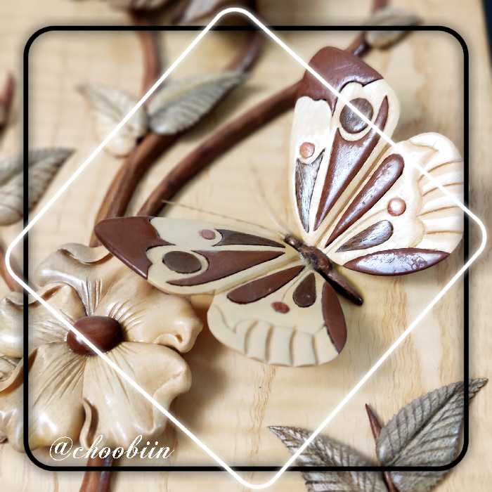 تابلوی منبت معرق تلفیقی گل و پروانه 