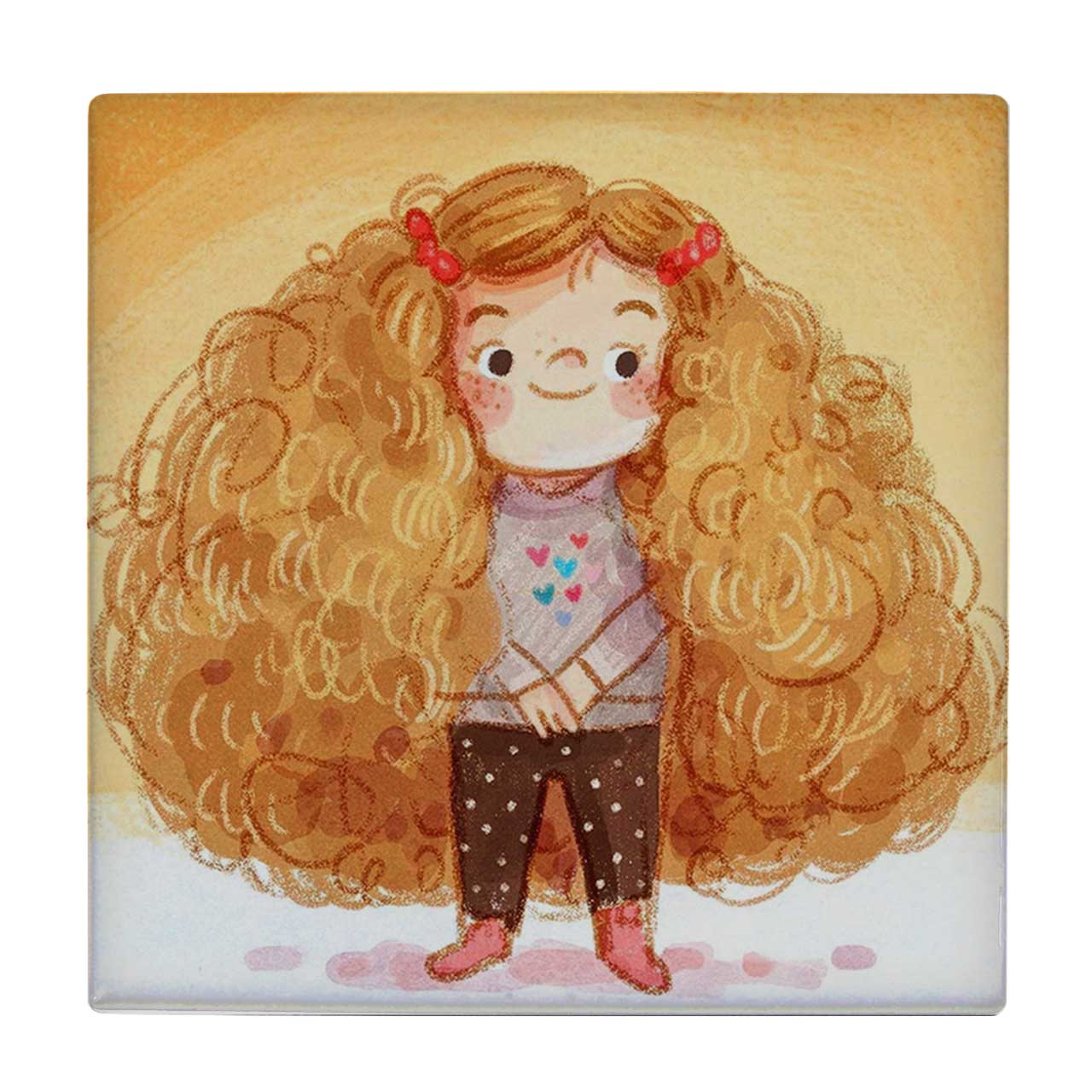  زیر لیوانی  طرح نقاشی دختر بچه با موهای فر کد    6198203_5618