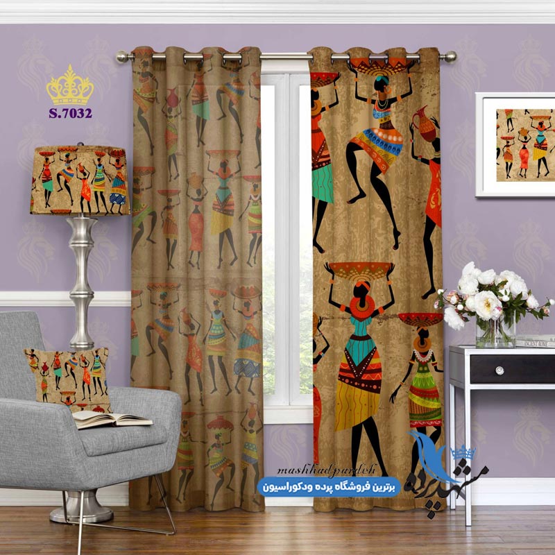 پرده پانچ پذیرایی طرح دیوار نگاره باستانی کد s-7032