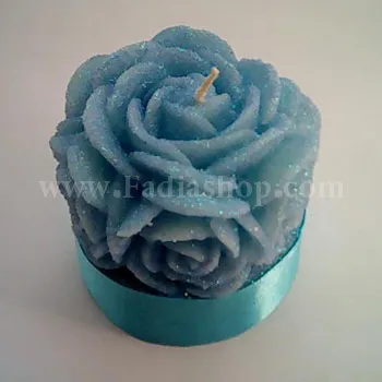 شمع استوانه گل رز بزرگ آبی