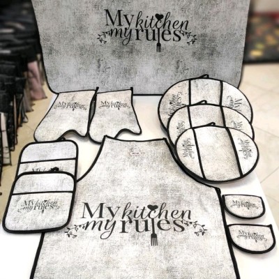 سرویس دمکنی و پیشبند 11 پارچه آشپزخانه عروس کارماهوم کد 195 (دم کنی)